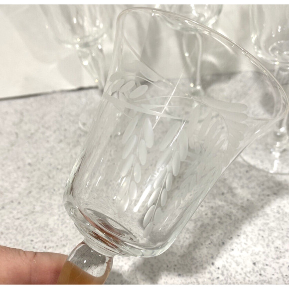 Vintage Sasaki SAS28 Clear Etched Crystal Wine Glasses (4) Mid Century Elegant - Picture 5 of 7